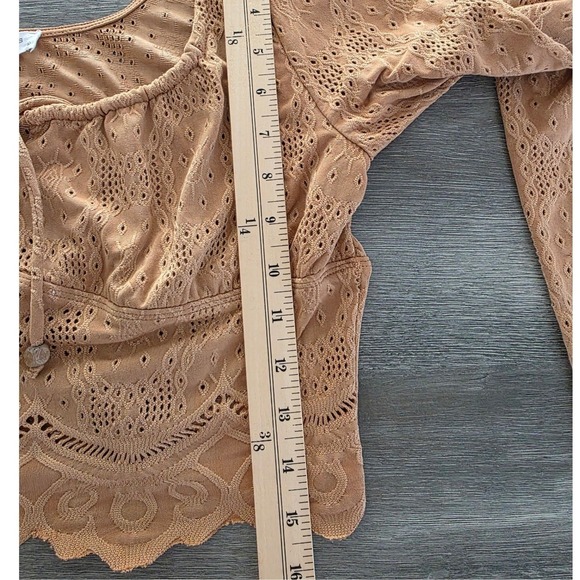 KIRIOUS LA Womens Size L Dainty Brown Long Sleeve Cropped Top Babydoll Coquette - Picture 9 of 13